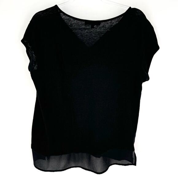 Sanctuary Linen Cap Sleeve Top with Contrast Trim Black Size Large - Picture 3 of 6